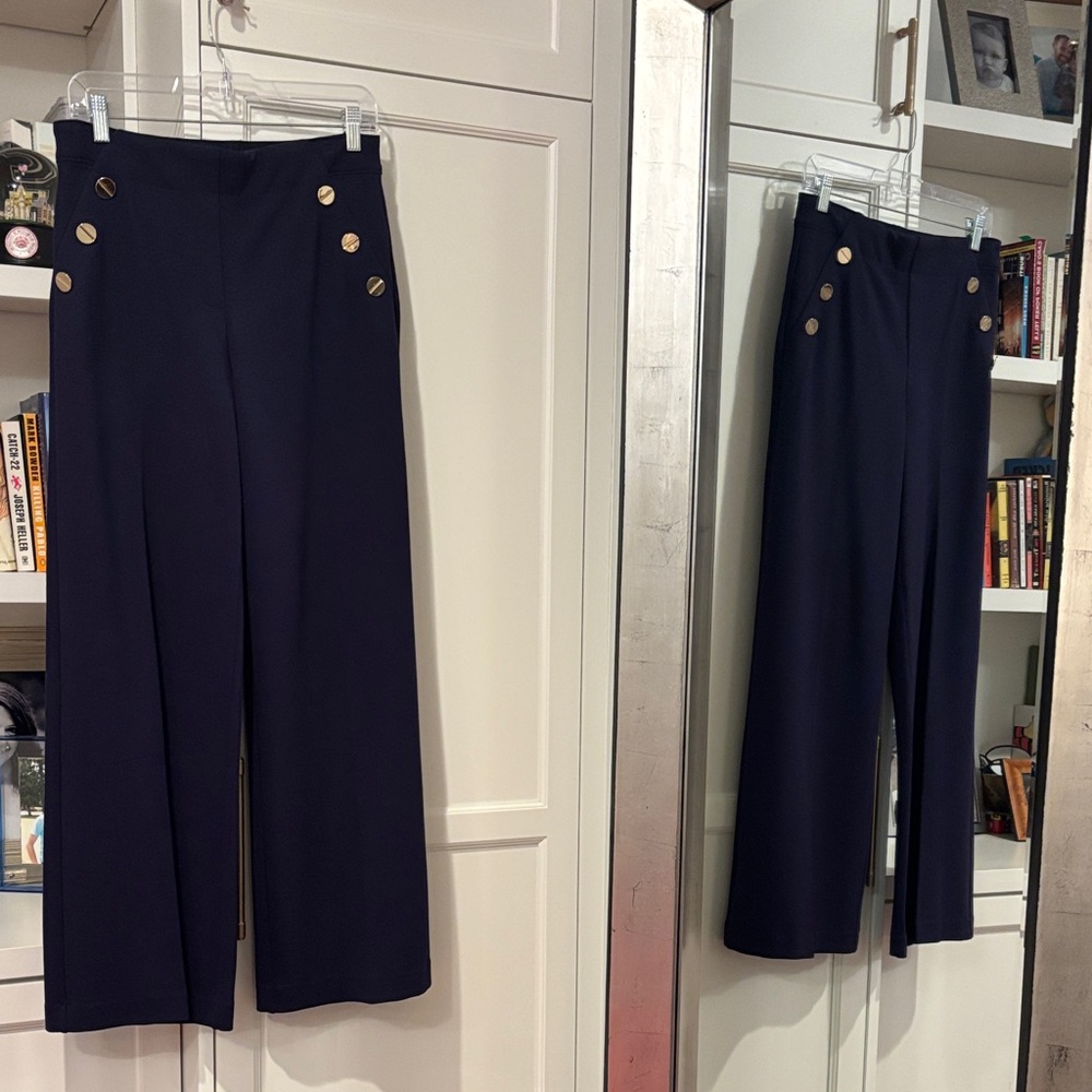 Spanx Barely Worn Navy Wide-Leg Pants with Gold Button Accents